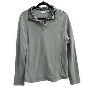 ORVIS pullover with floral contrast trim sz M 100% cotton natural fiber 1/4 butt
